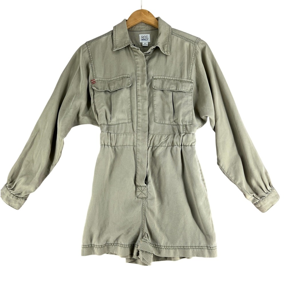 BDG Urban Outfitters Khaki Tan Utility Romper Long‎ Sleeve Button Front Small
